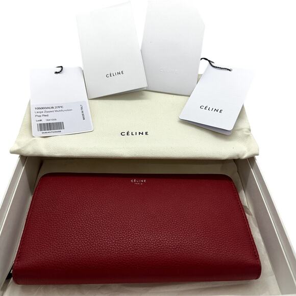 CELINE Paris Genuine Leather Zippy Wallet Red EUC w/ box, dust bag, tags, certs - Picture 15 of 15